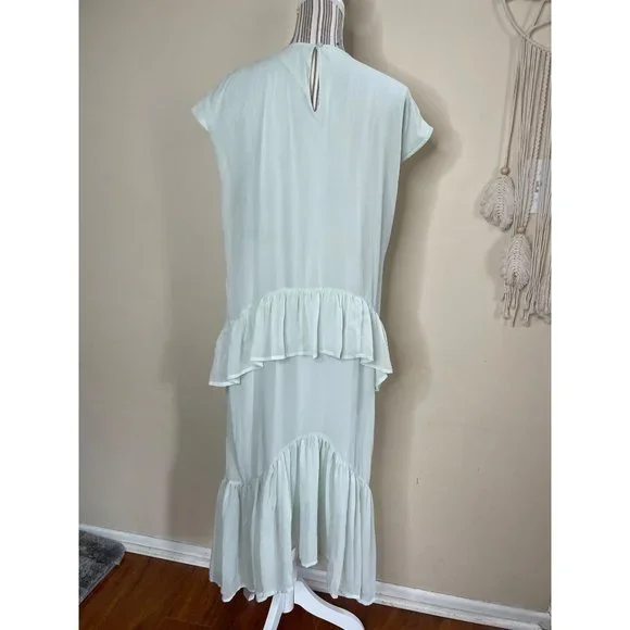 Vero Moda Pastel Midi Dress Ruffle Tiered Mint Green Lined Dress Size L - Picture 6 of 14